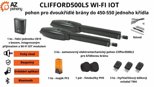 Clifford500LS - pohon pro dvoukřídlé brány až do 550 kg na jedno křídlo a až do 9m průjezdu